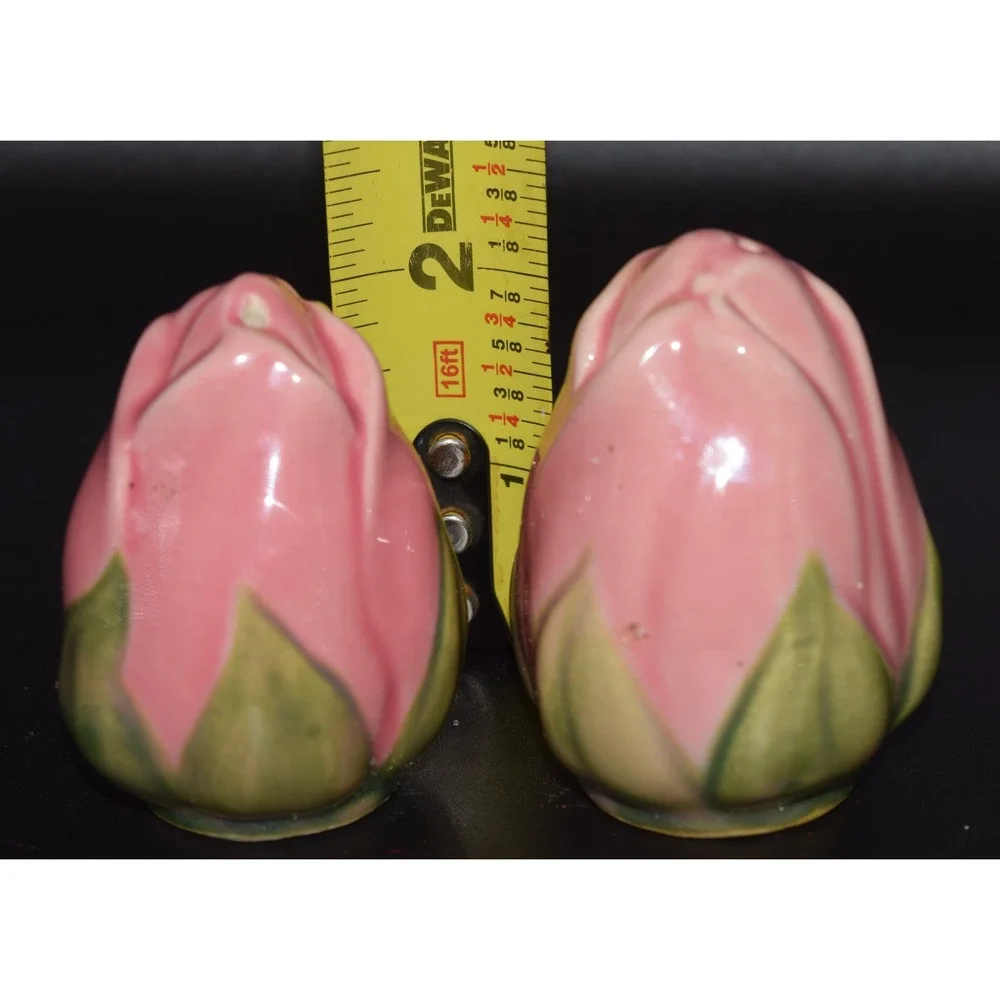 Vintage Desert Rose Pink Ceramic Salt/Pepper Shakers Floral Cottagecore 2.5